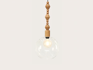 Pendant Lighting: Apothecary 30cm Round Glass Wooden Boho Pendant