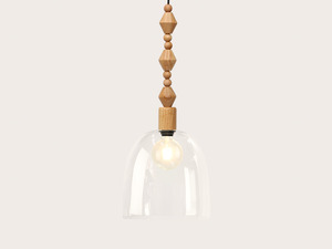 Pendant Lighting: 25cm Glass Cloche Wooden Boho Pendant