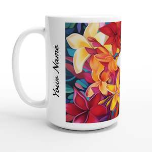 White 15oz Ceramic Mug - Frangipani - PERSONALIZED