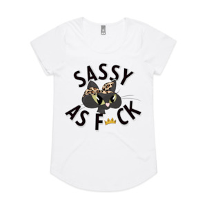 Best Sellers: Sassy as F*ck Cartoon Cat  Scoop Neck White Tee