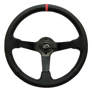 Gktech Steering Wheels: GKTECH STEERING WHEEL 350MM DEEP DISHED PERFORATED LEATHER RED STRIPE (Order in)