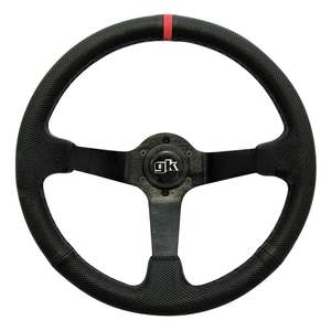 GKTECH Steering wheel 350mm Deep dished leather with Red Centre Stripe (Order in)