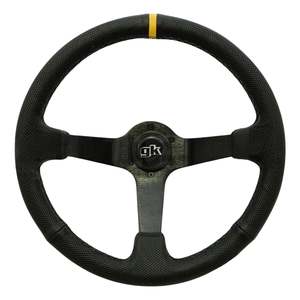GKTECH Steering wheel 350mm Deep dished leather with Yellow Centre Stripe