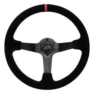 GKTECH Steering Wheel – 350mm Deep Dish Suede with Red Centre Stripe (Order in)