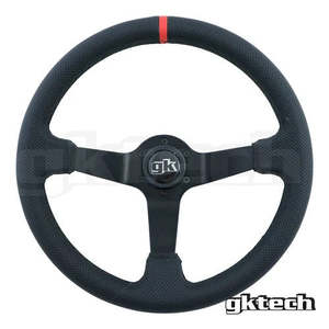GKTECH Steering wheel 350mm Deep dished perforated leather with red stripe (Order in)
