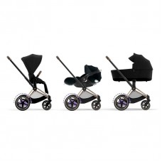 One Piece Folding: Cybex ePriam Pram Rose Gold Stroller + Lux Carrycot + Cloud Z + Base Z Travel System