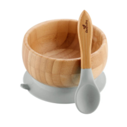 avanchy bamboo baby suction bowl & spoon Grey
