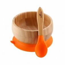 Avanchy bamboo baby suction bowl & spoon orange