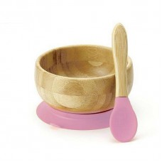 Avanchy bamboo baby suction bowl & spoon pink