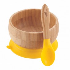 avanchy bamboo baby suction bowl & spoon yellow