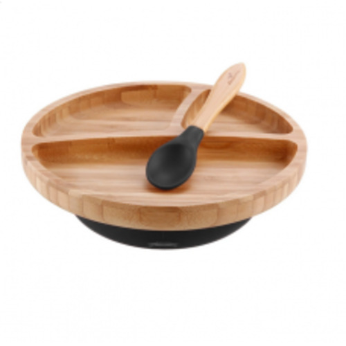 avanchy bamboo toddler suction plate & spoon black
