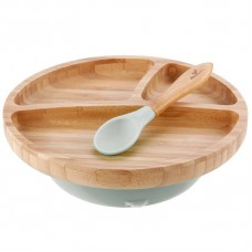 avanchy bamboo toddler suction plate & spoon grey