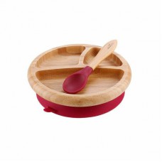 avanchy bamboo toddler suction plate & spoon magenta