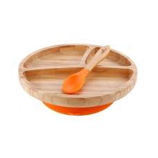 avanchy bamboo toddler suction plate & spoon orang