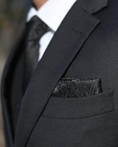 WEDDING SUIT HIRE | Black Paisley Pocket Square TO HIRE