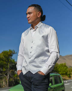 Vest: Ex Rental | Waistcoat | White-Silver Textured