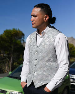 Vest: Ex Rental | Waistcoat | Silver Grey Texture