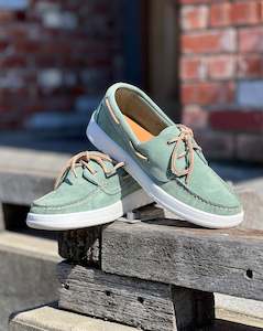 Leather Footwear For Men New Zealand: Italiano | Suede Boat Shoe | Soft Green | CLEARANCE