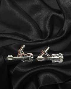 Cufflinks Lapel Pins Tie Pins: Cufflinks | Electric Guitar | Silver Colour