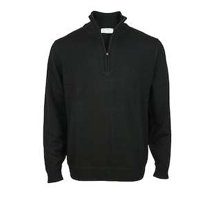 Knitwear For Men Super Fine Merino Pullovers Vests Zippered Pullovers: Silverdale | Pure Wool Pullover With a 1/4 Zip | Black