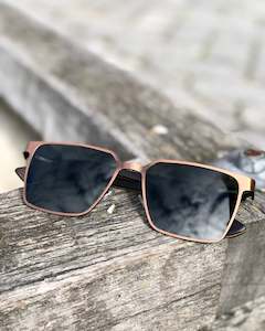 Sunglasses: Electric Pukeko Sunglasses - Rose-Gold Frames with Grey Polarised Lenses & Dark Wood Arms