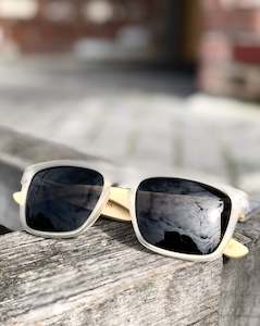 Sunglasses: Electric Pukeko Sunglasses - Clear Frame with Bamboo Wood Arms
