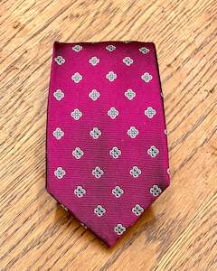 Munns Menswear Online Clearance Quality Menswear Discounted: Michel Rouen | Pure Silk Tie | Micro Florals on Crimson Ground | CLEARANCE