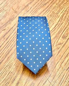 Munns Menswear Online Clearance Quality Menswear Discounted: Michel Rouen | Pure Silk Tie | Sky Blue with White Dots | CLEARANCE