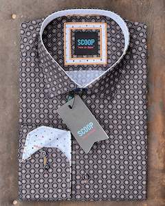 Munns Menswear Online Clearance Quality Menswear Discounted: Scoop Long-sleeve Shirt | Brown Pattern | Cotton Mix | CLEARANCE