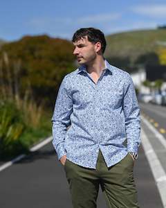 Berlin | Long-sleeve Shirt | 100% Cotton | Blue Paisley Small Motif