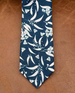 Buckle | Tie & Matching Pocket Square | Leaves & Flowers on Dark Navy Ground