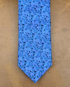 Buckle | Tie & Matching Pocket Square | Blue Leaves