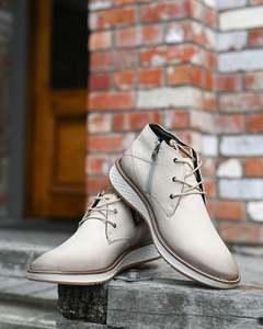 Leather Footwear For Men New Zealand: Ferracini | Lace-up / Zip-up Boots | Genuine Leather | Cream