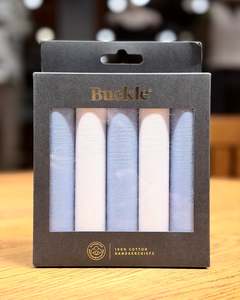 Buckle | Mens Handkerchief 5-Pack | 100 % Cotton |  Blue and White