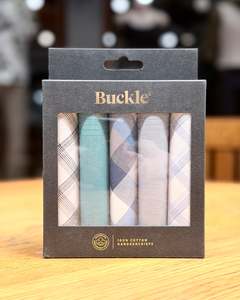 Buckle | Mens Handkerchief 5-Pack | 100 % Cotton |  Diagonal Check