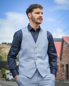Savile Row | Linen-Wool-mix Suit Waistcoat | Asher | Sky