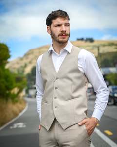 Savile Row | Linen-Wool-mix Suit Waistcoat | Asher | Sand