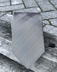 SCHOOL BALL-FORMAL SUIT HIRE | Silver-Grey Herringbone Tie TO HIRE