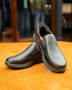 Skechers | Genuine Leather Slip-on Shoes | Russom Work Shoes | Black