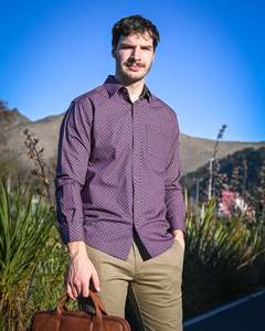 Lifestyle | Long-sleeve Shirt | 100% Cotton | Purple Geometric Motif