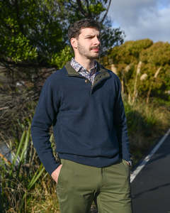 Berlin | Pullover With Button Neck | Navy | Lambswool