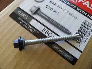 Products: New Ebony 6mm x 65mm Rooffast Hex Screws (500) Musgroves