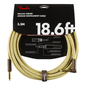 Fender Deluxe Series Straight to Right Angle Instrument Cable 18.6 foot Tweed - &hellip;