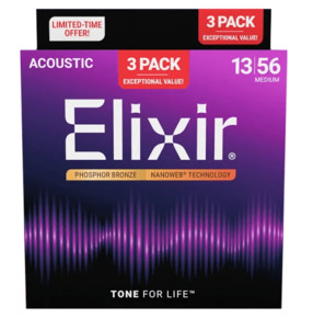 Guitars: Elixir Phosphor Bronze 13–56 Acoustic Guitar Strings 3-Pack