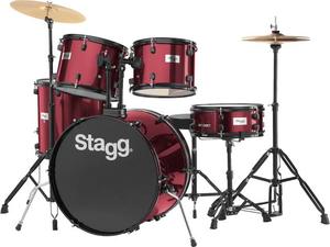 Stagg TIM122 5-Piece Beginner Drum Kit - Wine Red