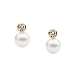 Products: Button Pearl and CZ Earrings - Max Wilson Diamond Jewellers