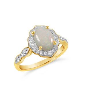 Products: Elegant 18K Opal 32 Diamond Cluster Ring - MW Diamond Jeweller