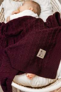 Extra fine Merino Blanket cable stitch with personalized label