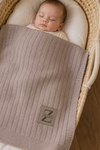 Extra fine Merino Blanket Ribbed stitch with personalized label