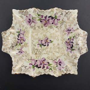Dish: James Kent - Violets 5018 - Tab-handled Square Dish